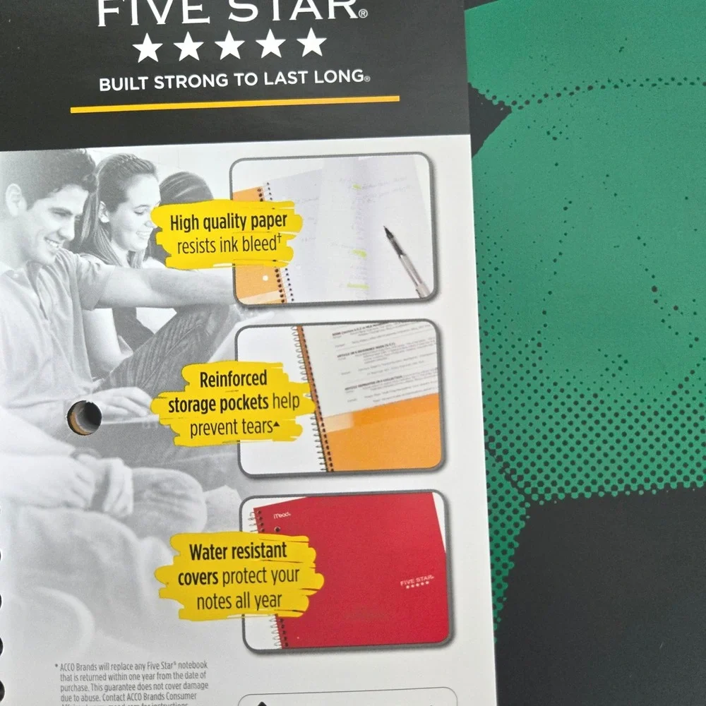 Five Star Sports Theme 1 Subject Wide Ruled 3Pack 100 Sheet Spiral Notebook NEW